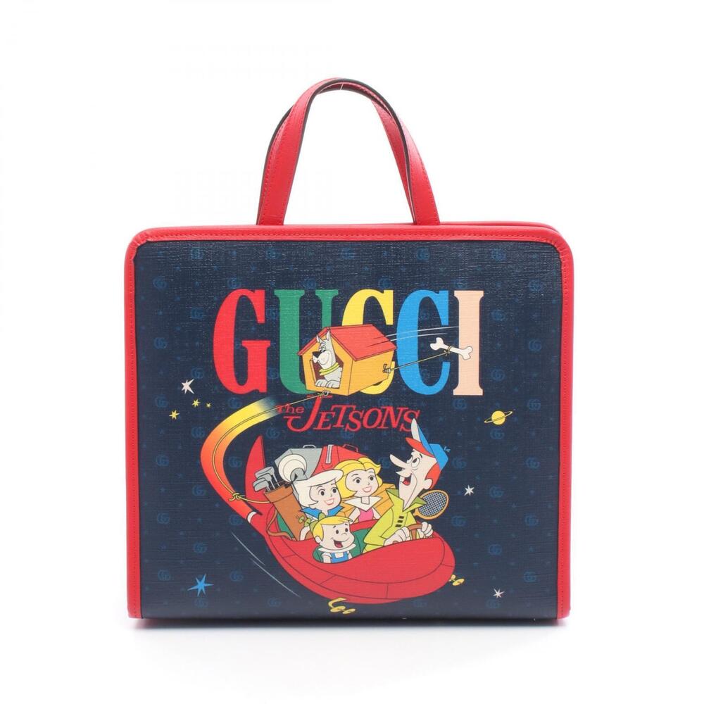 Gucci The Jetsons Tote Bag Canvas Leather Navy Blue Red Multicolor
